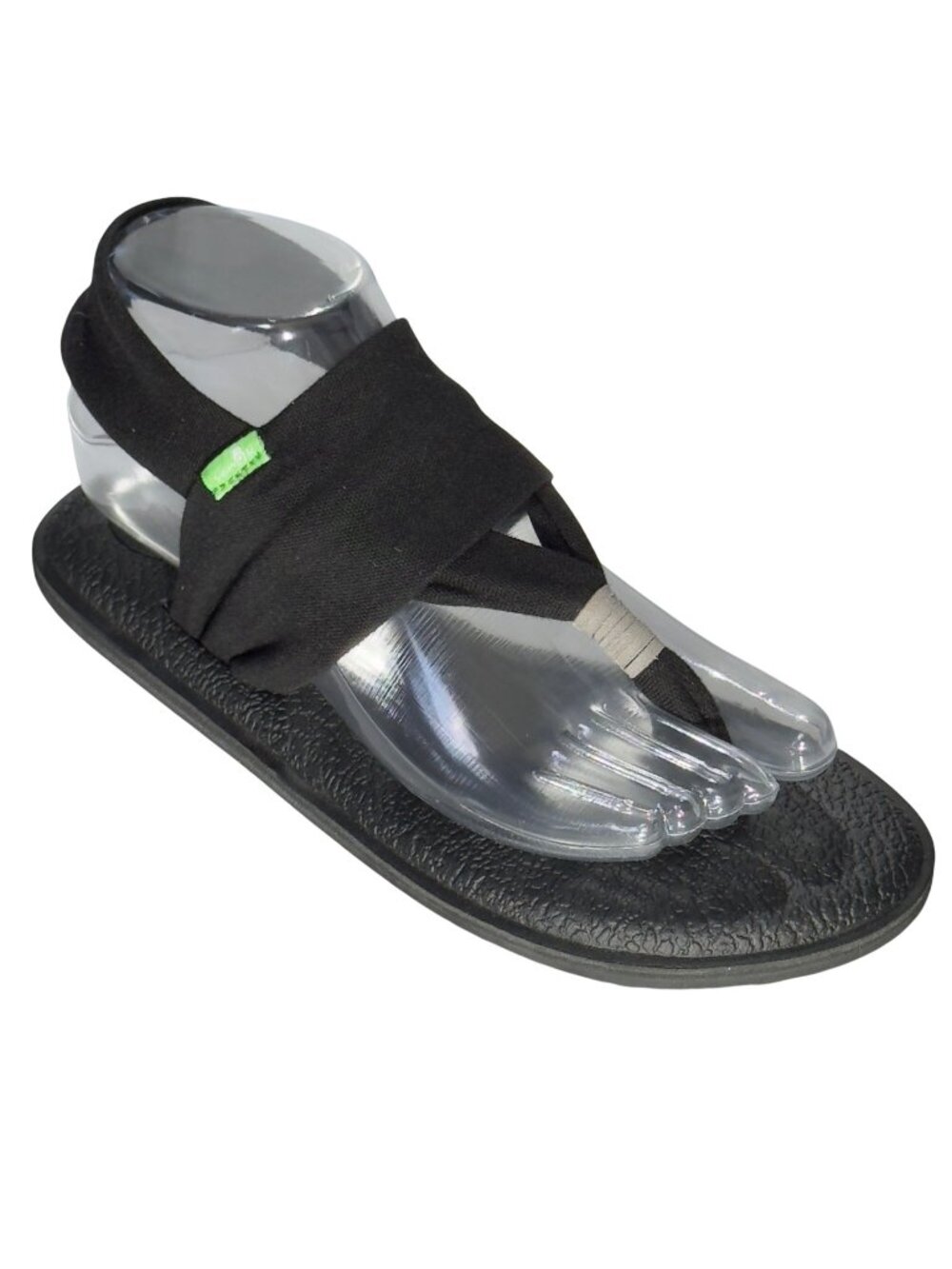 SANUK Womens Black Yoga Sling 2 Sandals Flip Flops Stretchy Fabric Straps Size 6